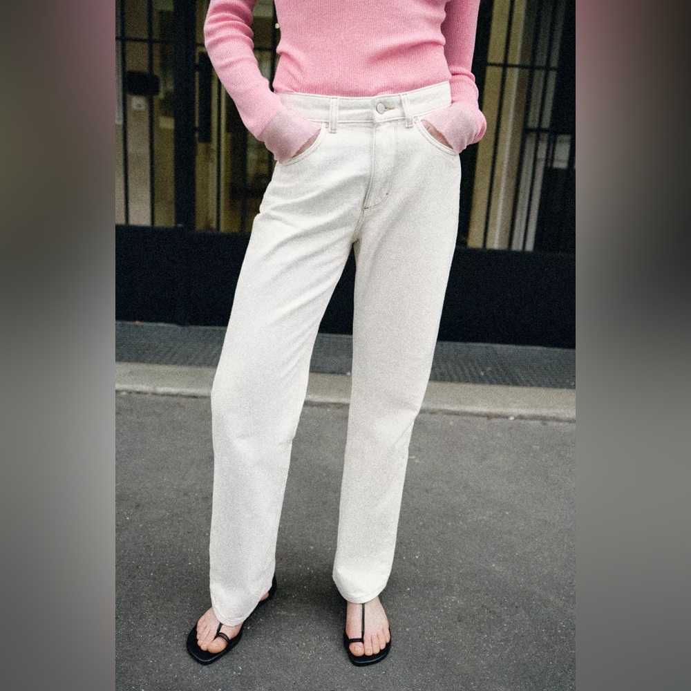 Zara Z.02 Cream Straight High-waist Ankle Jeans